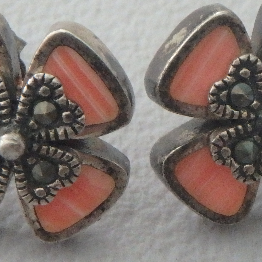 sterling silver marcasite & Rhodochrosite earrings
